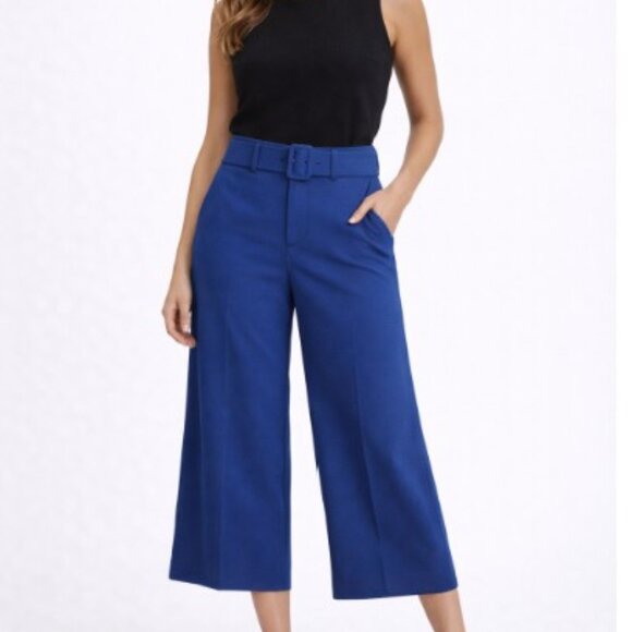 Ann Taylor Pants - Ann Taylor Petite 8P Blue Belted Wide Leg Cropped Pants Culottes Workwear